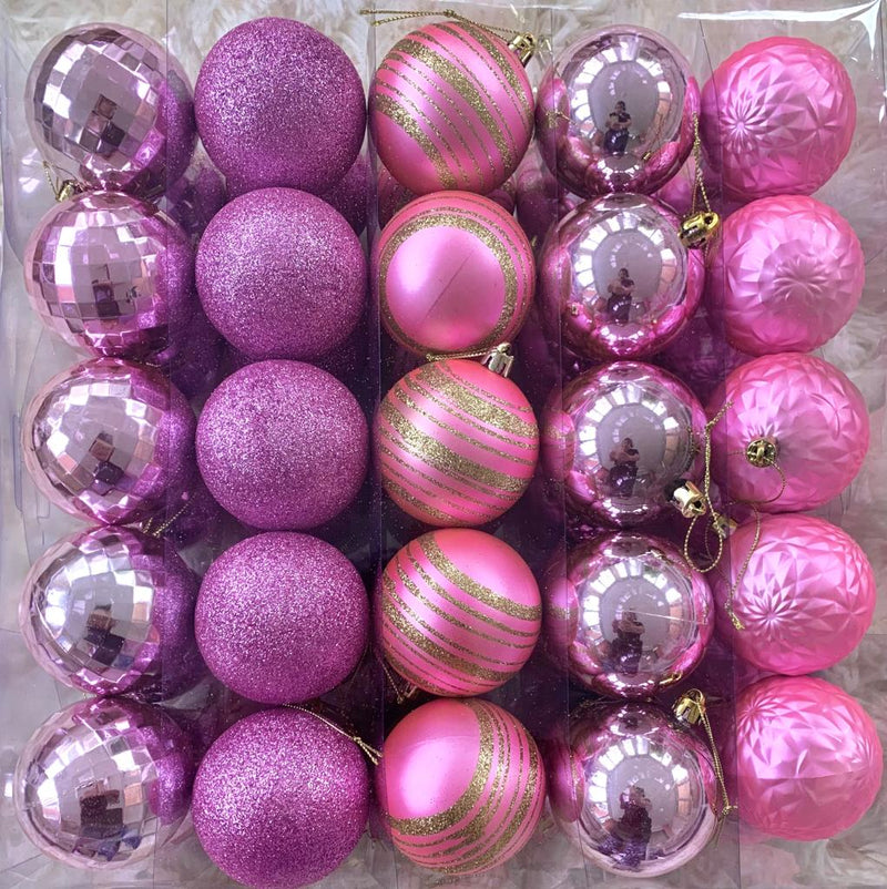 50 Piece Pink Christmas Bauble Set - zipzapproducts