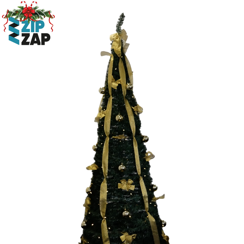 6ft Green and Gold Pre-lit Popup Christmas tree - zipzapproducts