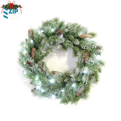 24 inch Illuminated  Frosted Christmas Wreath - zipzapproducts