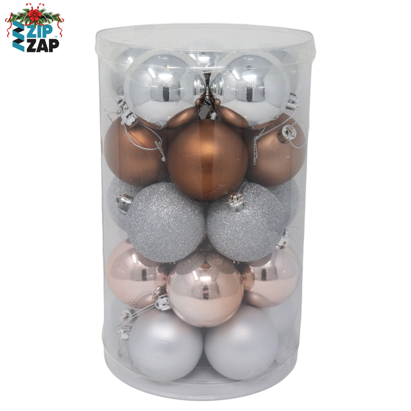 25 Piece Christmas Silver and Bronze Baubles - zipzapproducts