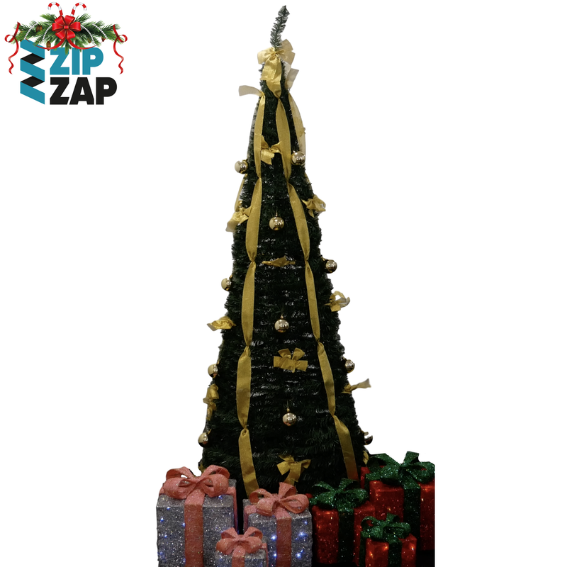 6ft Green and Gold Pre-lit Popup Christmas tree - zipzapproducts