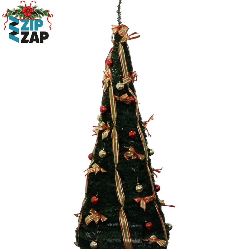 6ft Green, Red and Gold Pre-lit Popup Christmas Tree - zipzapproducts