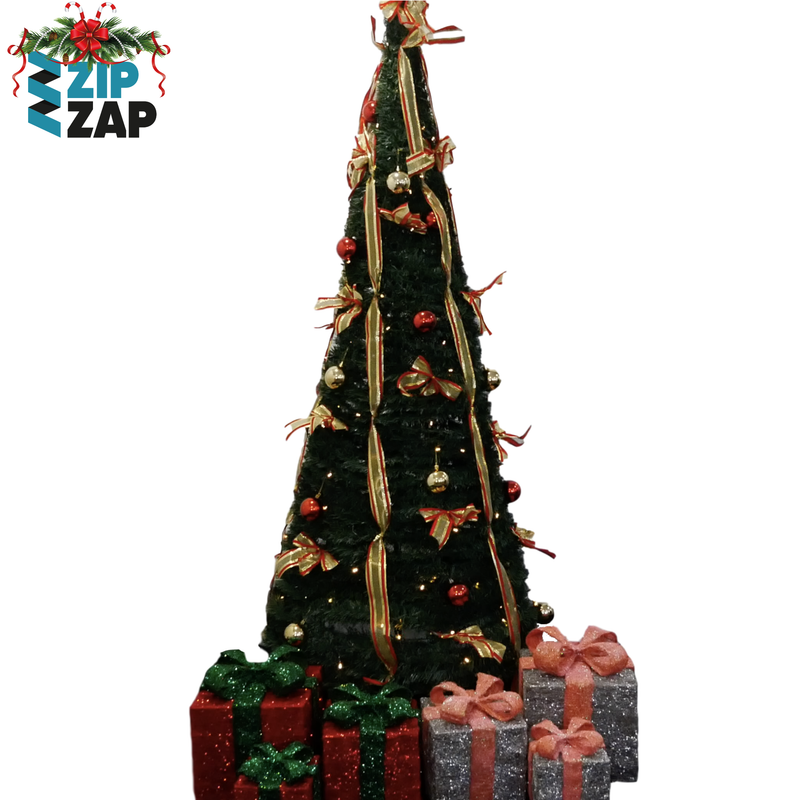 6ft Green, Red and Gold Pre-lit Popup Christmas Tree - zipzapproducts