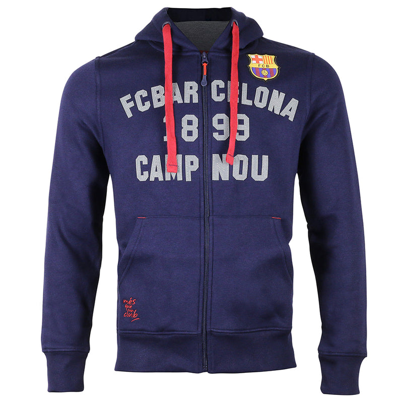 FC Barcelona Full Zipped Hooded Sweatshirt Navy Blue - zipzapproducts