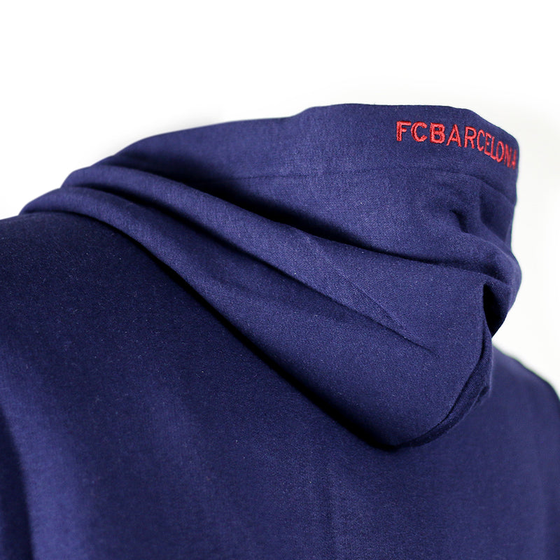 FC Barcelona Full Zipped Hooded Sweatshirt Navy Blue - zipzapproducts