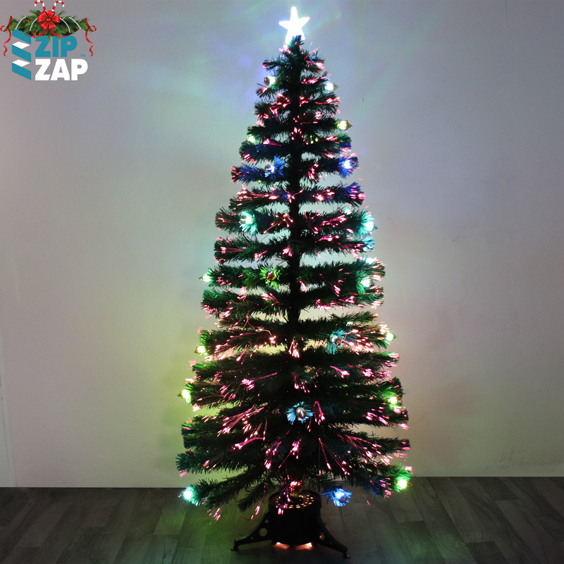 6ft Fibre Optic Christmas Tree With Coloured LED Lanterns - zipzapproducts