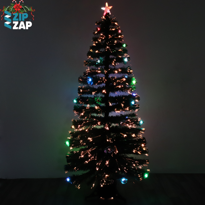 6ft Fibre Optic Christmas Tree With Coloured LED Lanterns - zipzapproducts