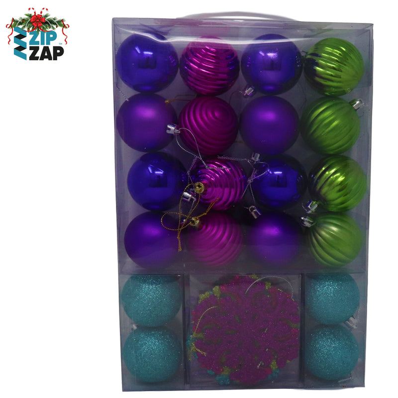 26 Piece Peacock Coloured Bauble Set & Tree Topper - zipzapproducts