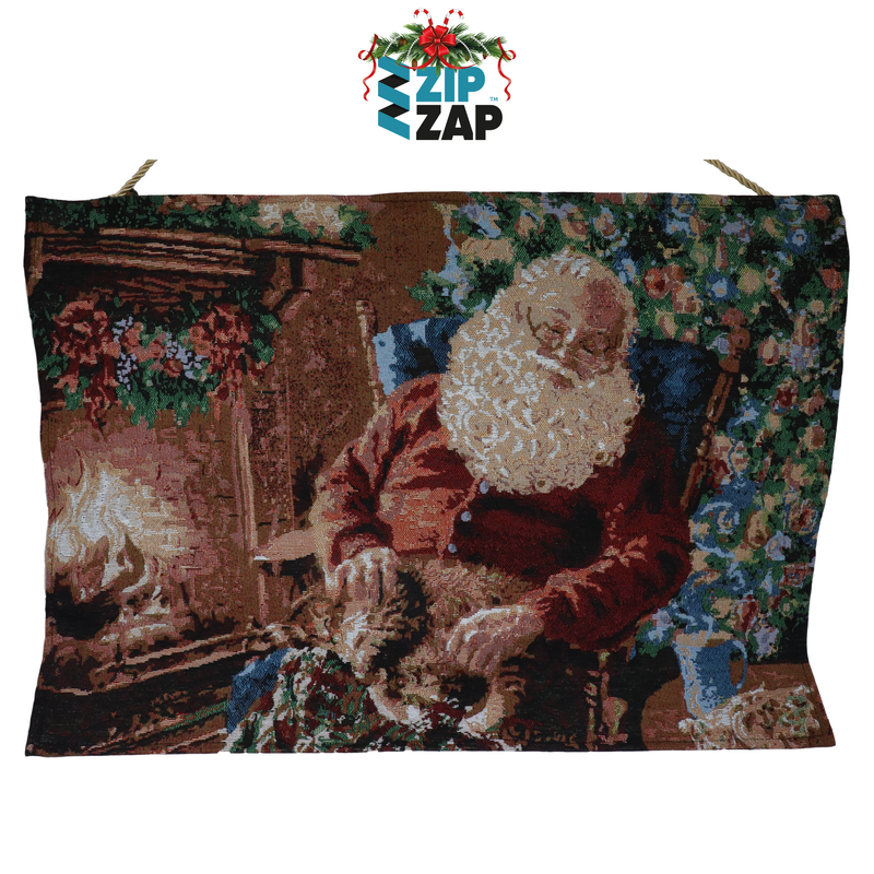 Fibre Optic Light up hanging Tapestry- Sleeping Santa - zipzapproducts