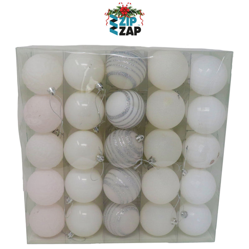 50 Piece White Bauble Christmas Set - zipzapproducts