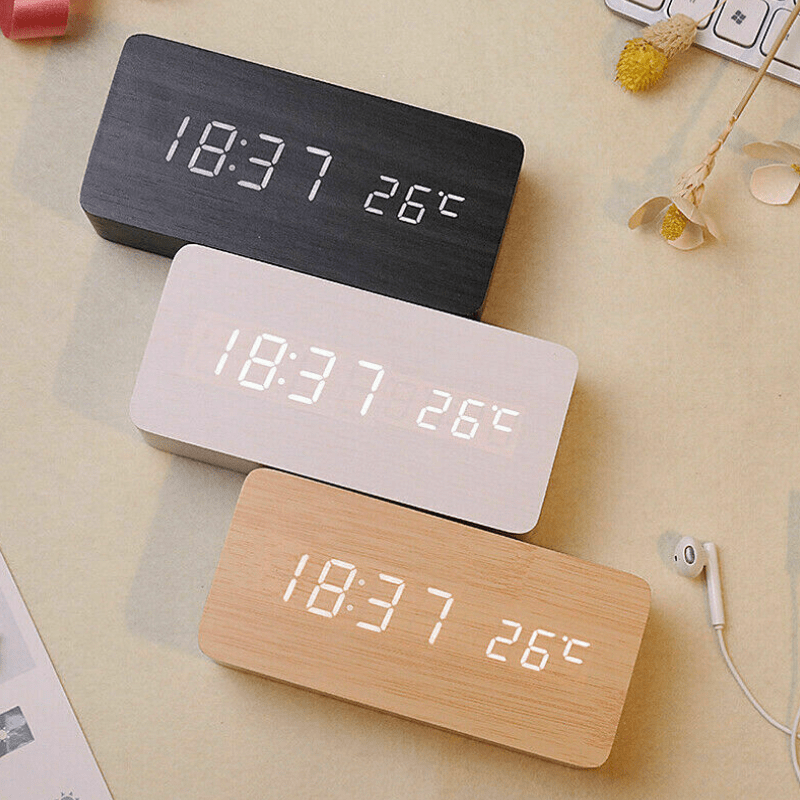 Multi-Function Wooden LED Alarm Clock - zipzapproducts