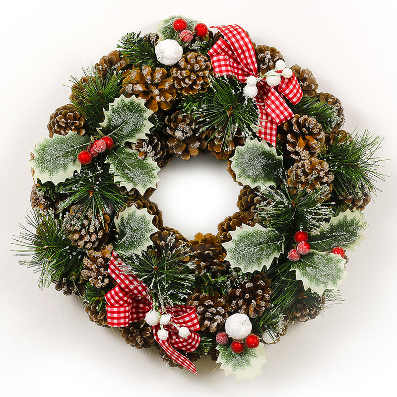 16" Pine Cone & Holly Christmas Wreath - zipzapproducts