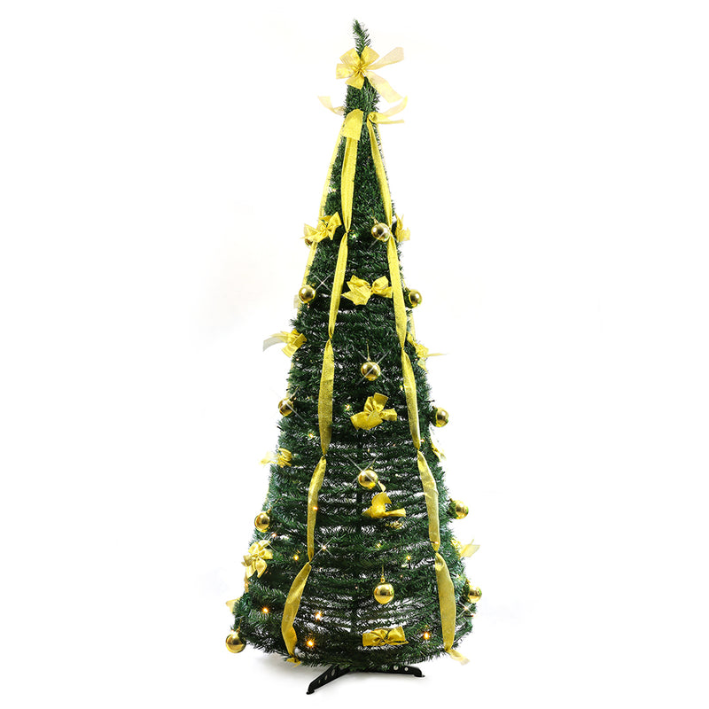 6ft Green and Gold Pre-lit Popup Christmas tree - zipzapproducts