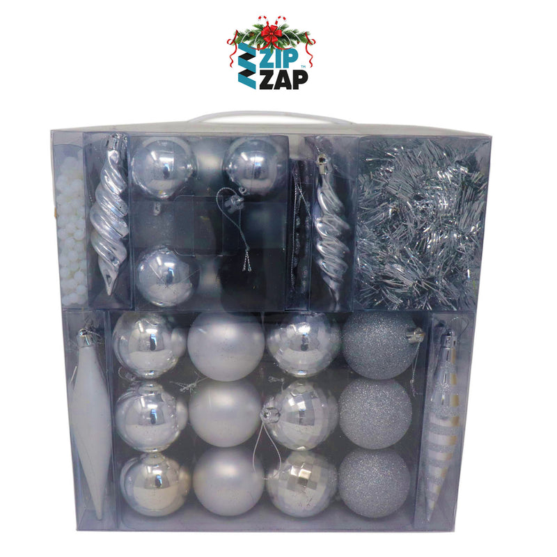 60 Piece Silver Bauble Pack - zipzapproducts