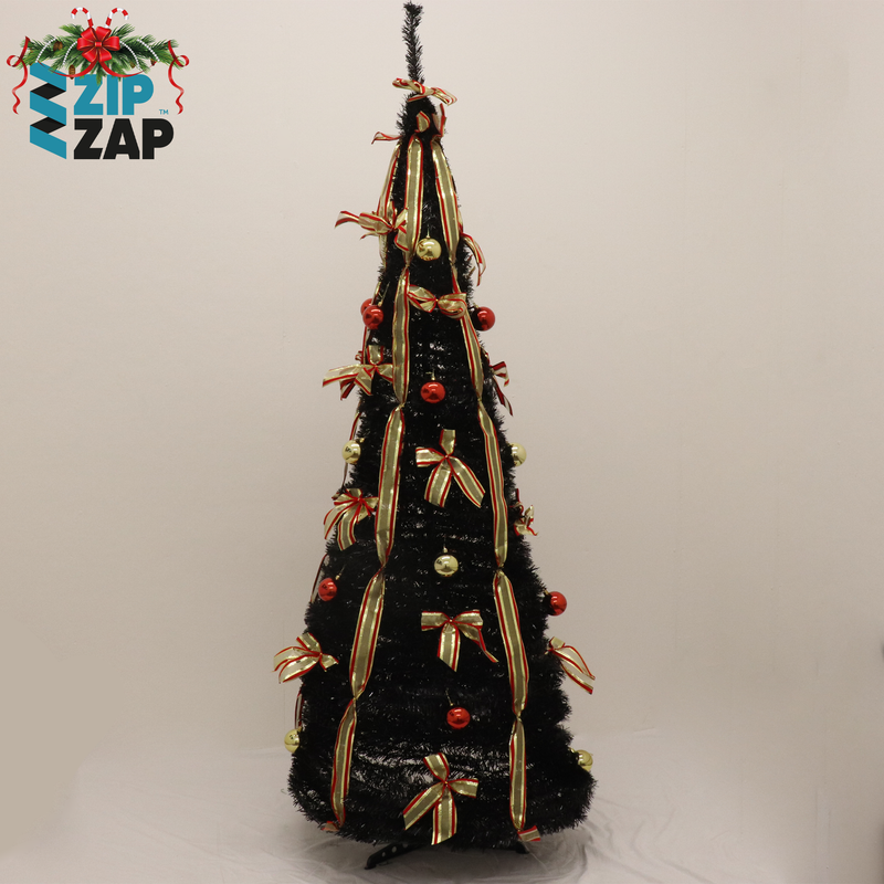 5ft Black, Red and Gold Pre-lit Popup Christmas Tree - zipzapproducts