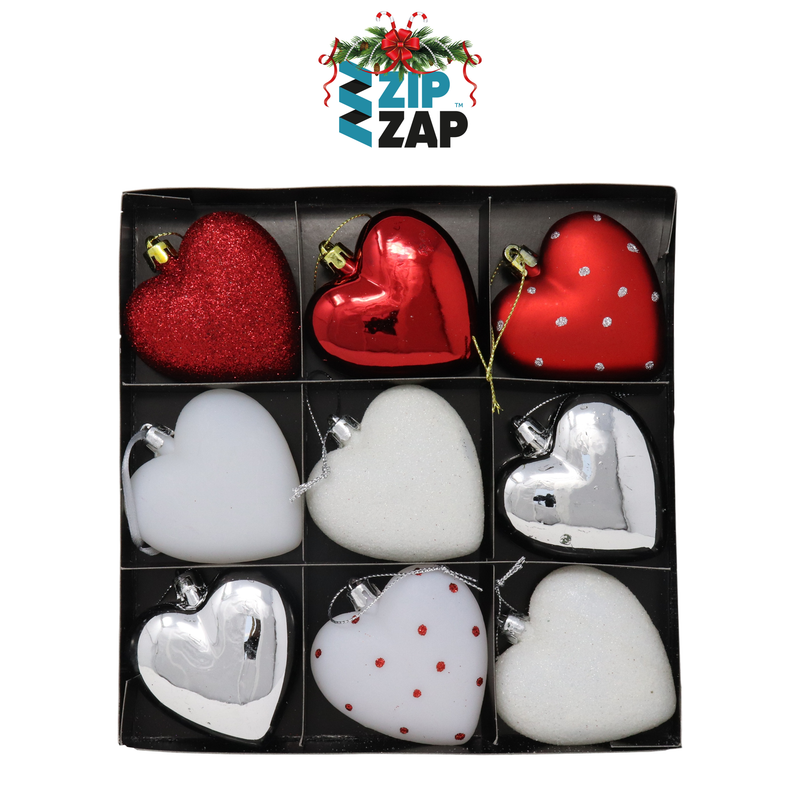 9 Piece Heart Shaped Bauble Set - zipzapproducts