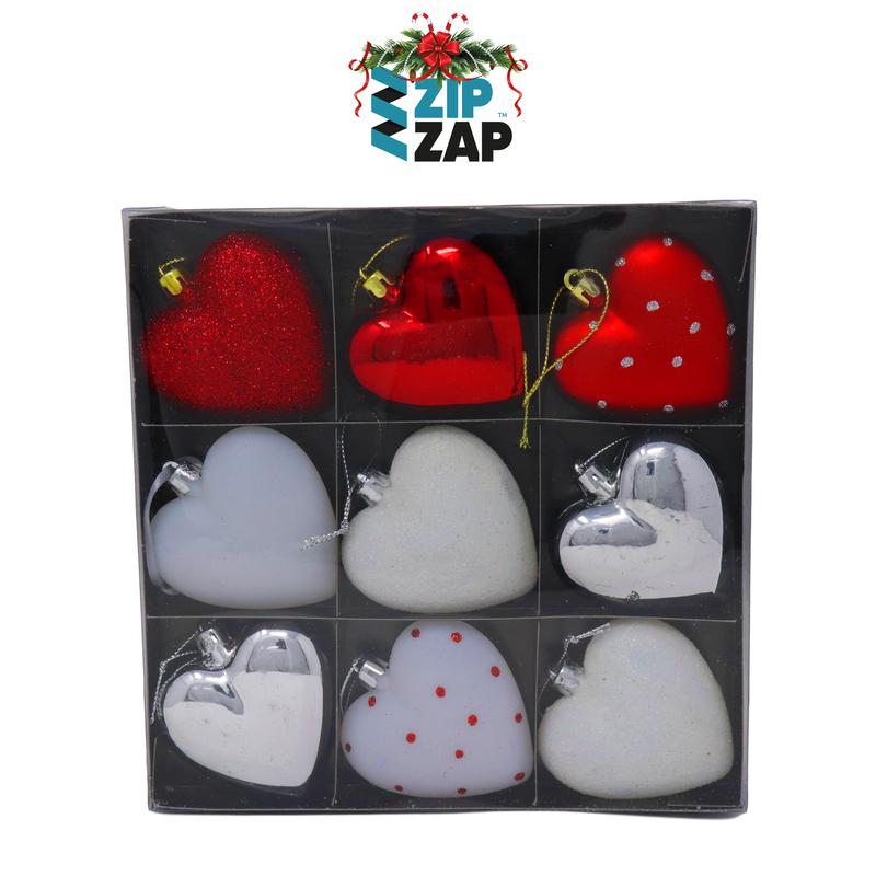 9 Piece Heart Shaped Bauble Set - zipzapproducts