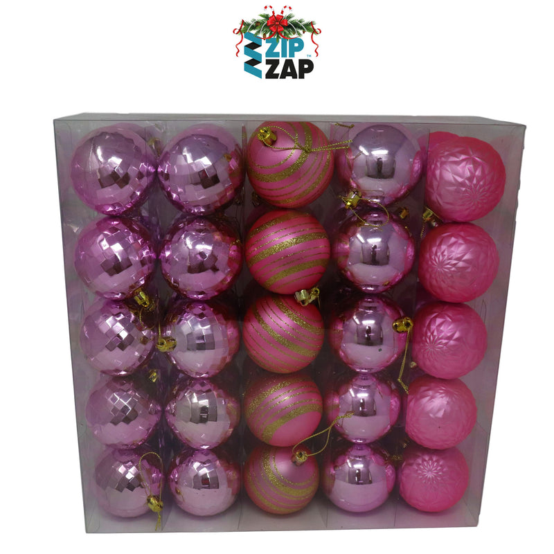 50 Piece Pink Christmas Bauble Set - zipzapproducts