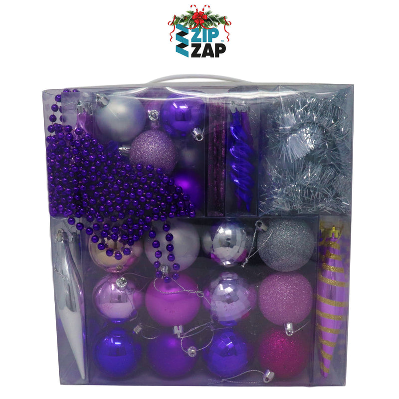 60 Piece Purple Christmas Bauble Set - zipzapproducts