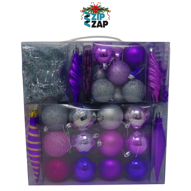 60 Piece Purple Christmas Bauble Set - zipzapproducts