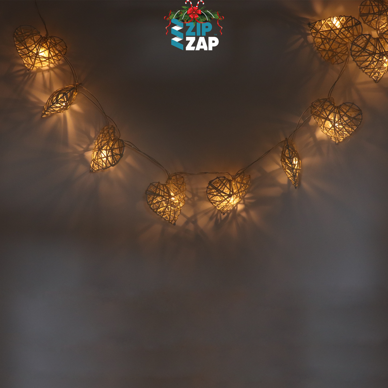 Rattan Heart Lights - zipzapproducts