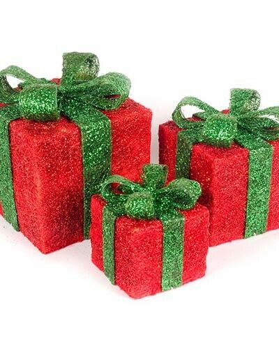 Illuminated Red & Green Christmas Gift Boxes - zipzapproducts