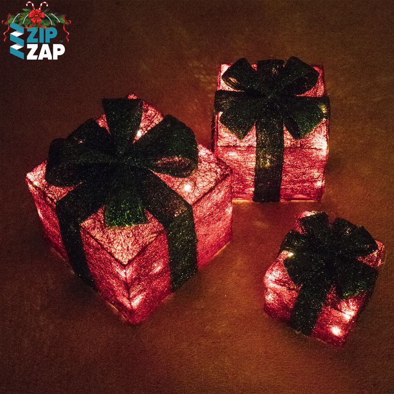 Illuminated Red & Green Christmas Gift Boxes - zipzapproducts