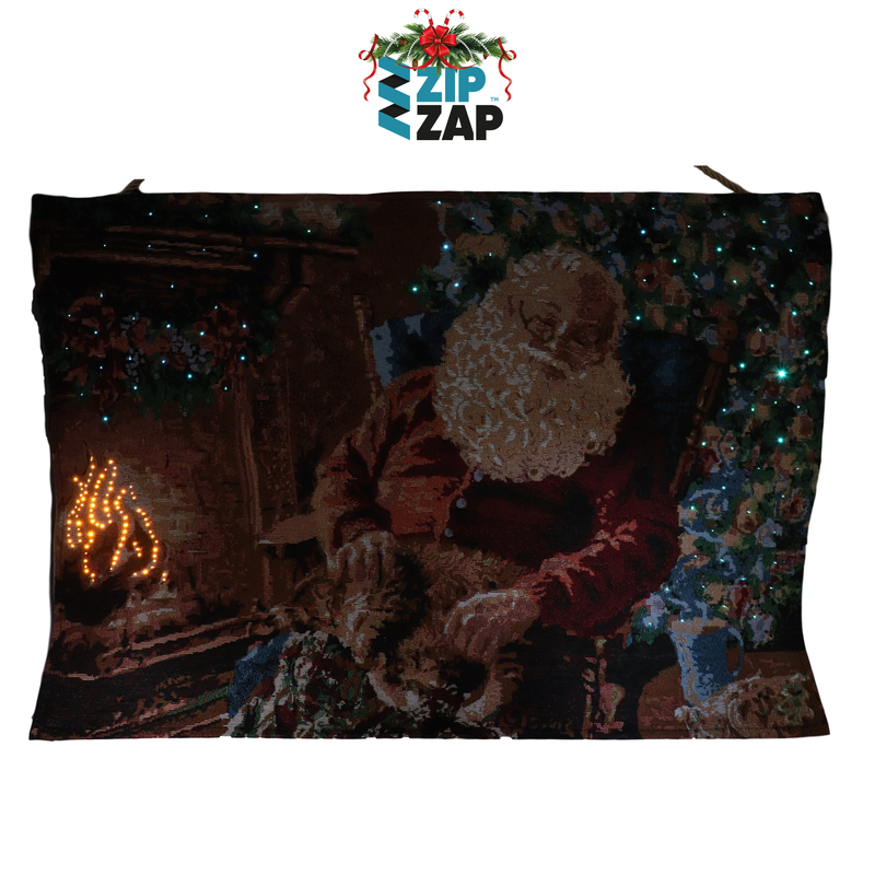 Fibre Optic Light up hanging Tapestry- Sleeping Santa - zipzapproducts