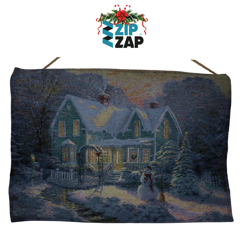 Fibre Optic Light up Hanging Tapestry- Christmas House - zipzapproducts