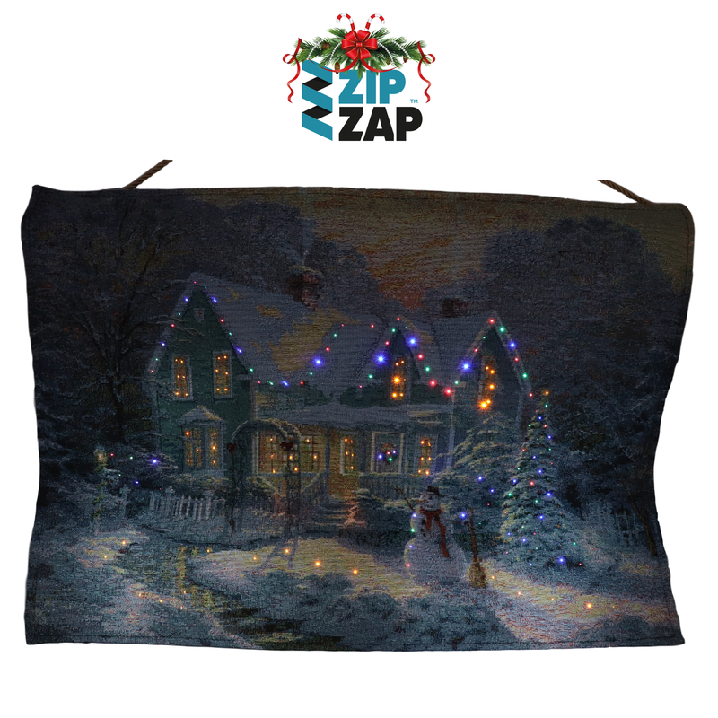 Fibre Optic Light up Hanging Tapestry- Christmas House - zipzapproducts