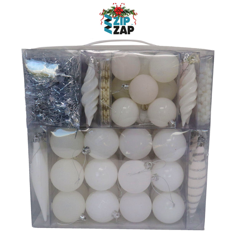 60 Piece White Bauble Set - zipzapproducts