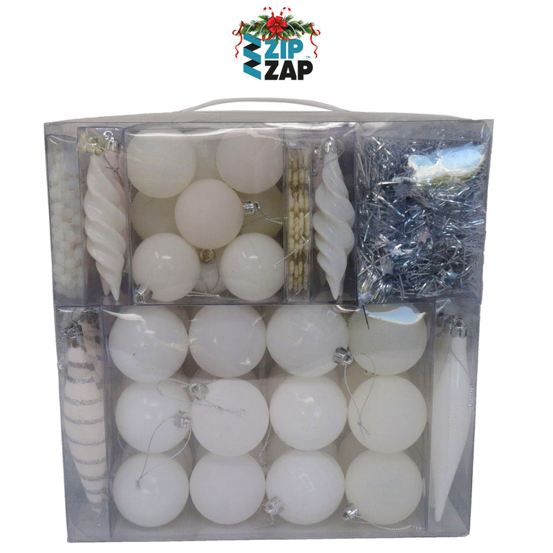 60 Piece White Bauble Set - zipzapproducts