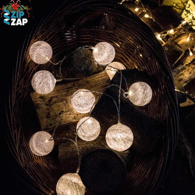 White Cotton Ball Lights - zipzapproducts