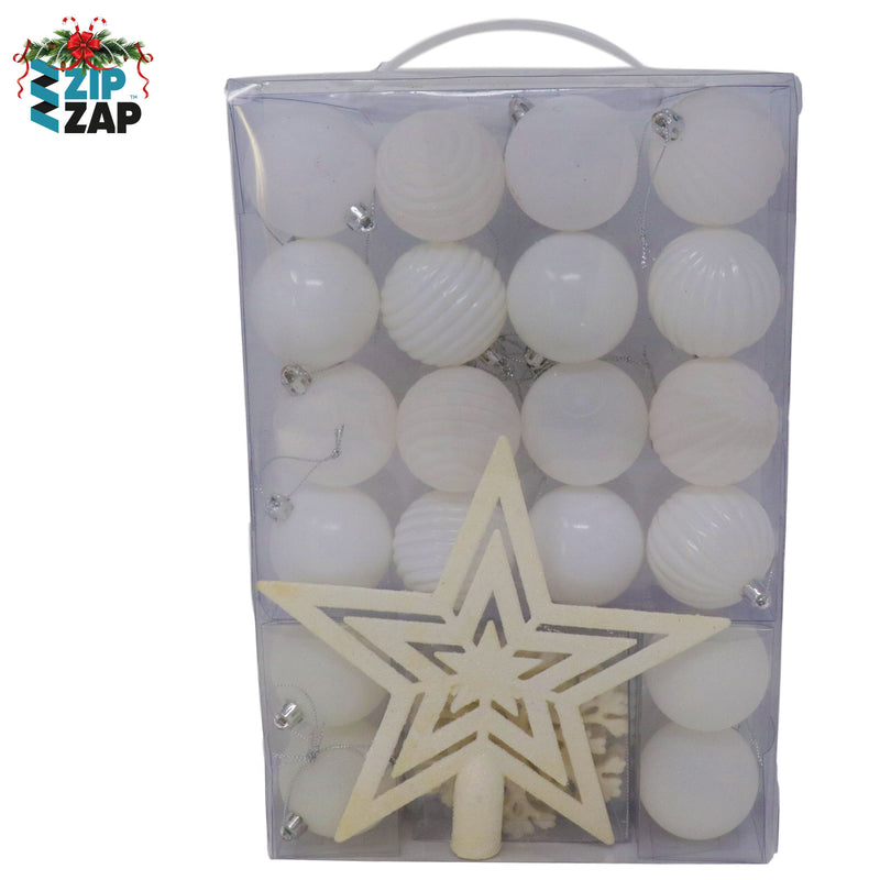 26 Piece White Christmas Baubles - zipzapproducts